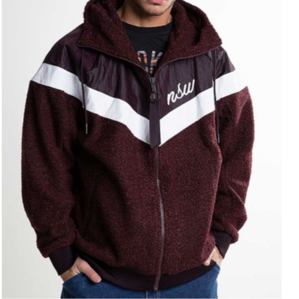 Nike Sportswear NSW Sherpa Windrunner Maroon Fleece Jacket 930316-659 - Picture 2 of 16